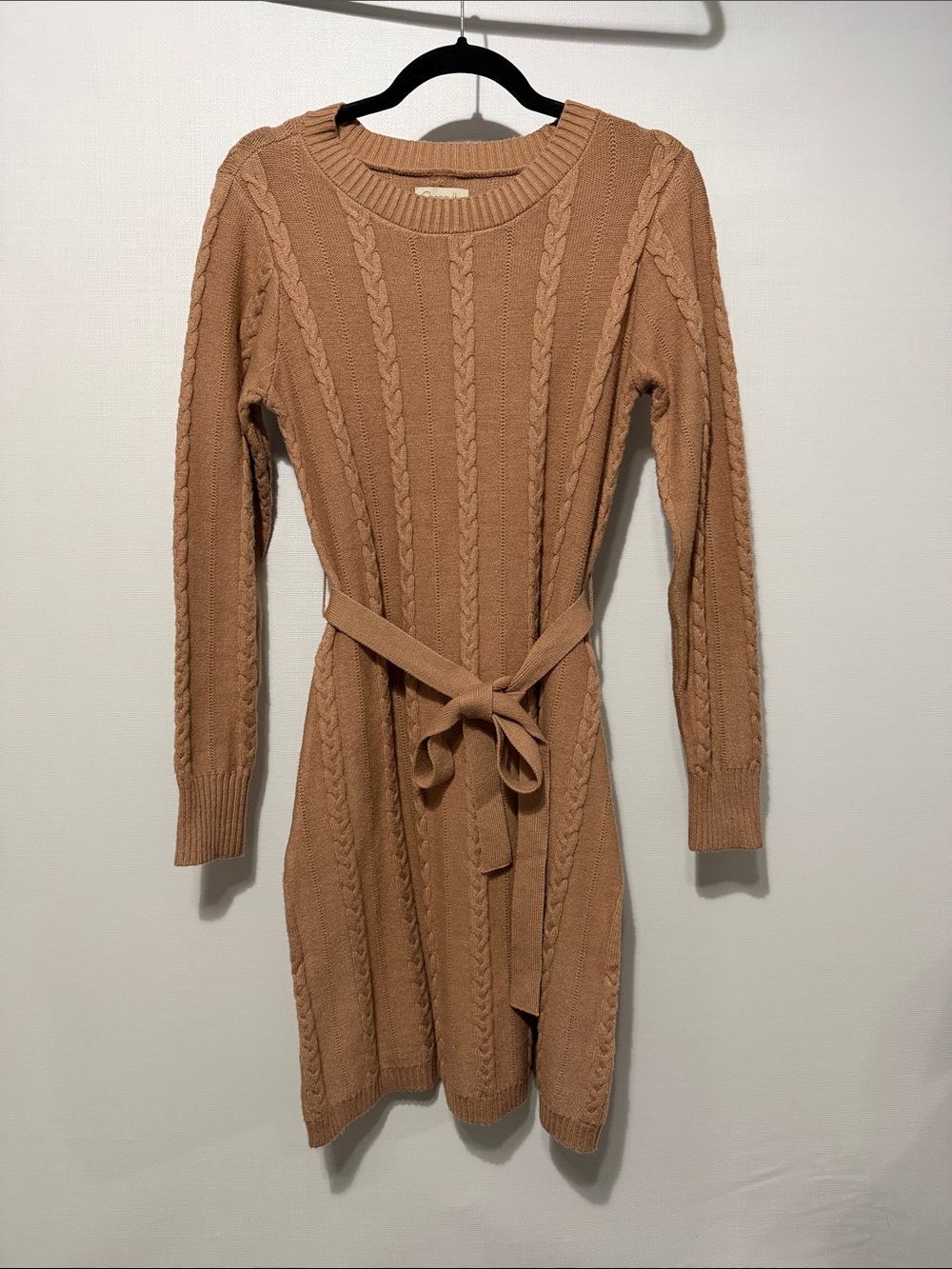 Chenault Cable-Knit Long Sleeve Dress in Tan
